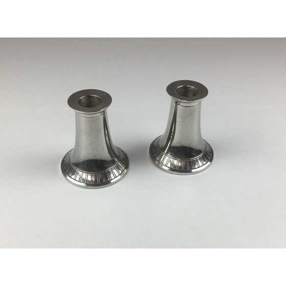 Image 1 of Pair of vintage Danish pewter candlesticks by Just Andersen, 1940s