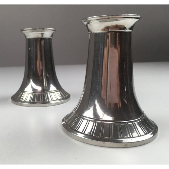 Image 1 of Pair of vintage Danish pewter candlesticks by Just Andersen, 1940s