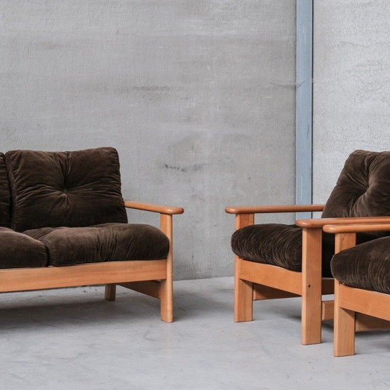 Image 1 of Set of vintage seats in wood, leather and canvas, France 1970