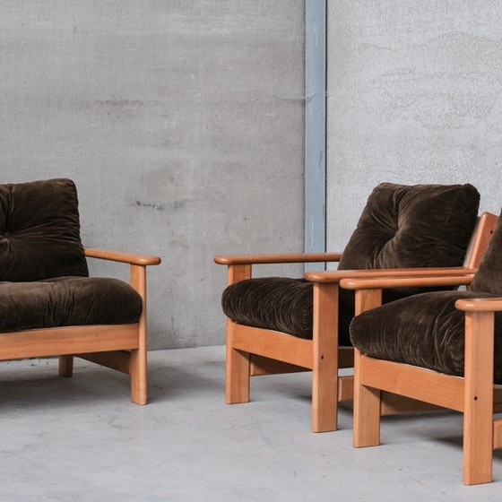 Image 1 of Set of vintage seats in wood, leather and canvas, France 1970