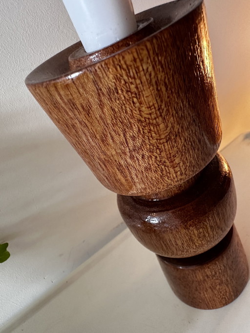 Mid - Century Teak Wooden Candlestick.