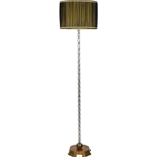 Vintage floor lamp in glass and gilded metal by Maison Baguès, France 1950