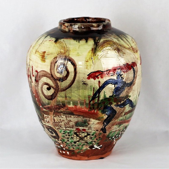 Image 1 of Vintage "graffiti Jazz" ceramic vase by Basile, 1990