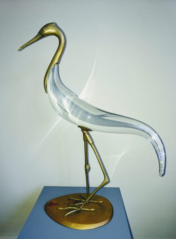 Image 1 of Luca Bojola Sculpture en laiton et verre représentant un "héron".