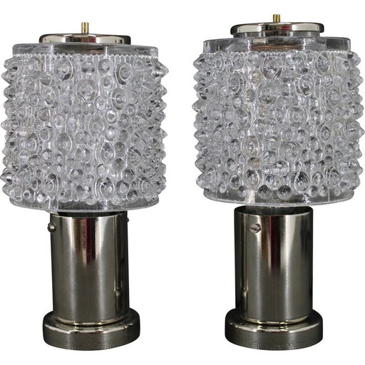Pair of vintage glass table lamps by Kamenicky Senov, Czechoslovakia 1970