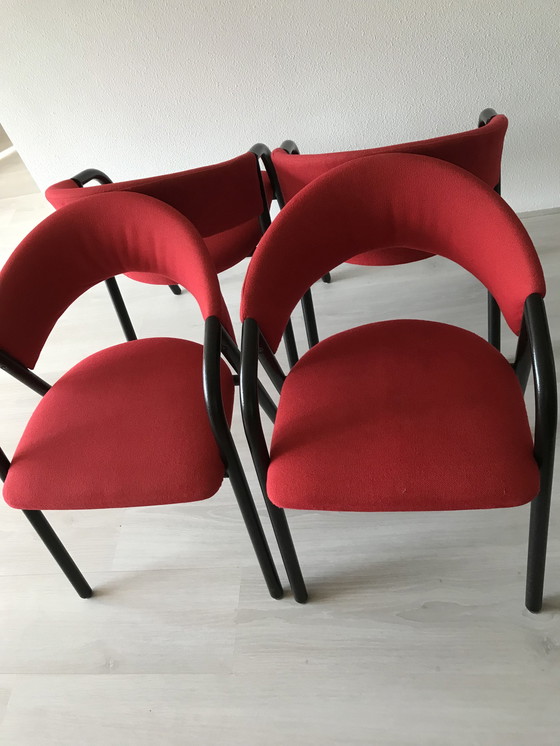 Image 1 of 4x Chaises de salle à manger rouges