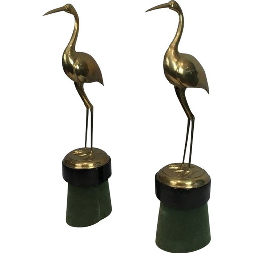 Pair of vintage brass birds on bases, 1970