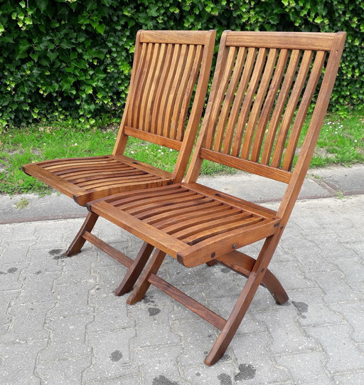 2 Gloster Bristol England teak garden chairs, folding