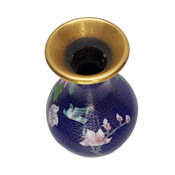Image 1 of Vaso vintage in cloisonné blu