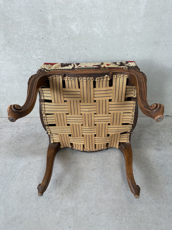 Image 1 of Antique oak 'Louis XV' ottoman / footstool (tapestry)