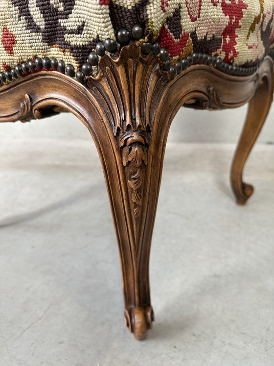 Image 1 of Antique oak 'Louis XV' ottoman / footstool (tapestry)