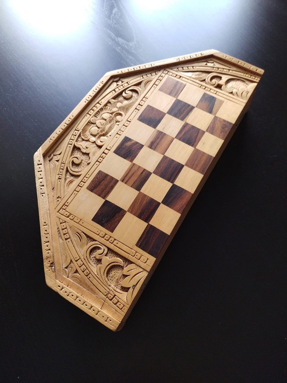 Image 1 of Balinese Wooden Chessboard And Blackgammon