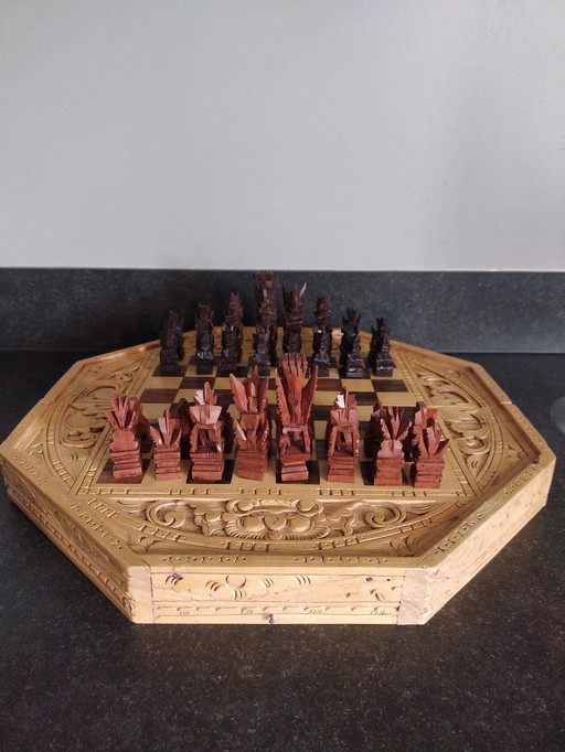 Balinese Wooden Chessboard And Blackgammon