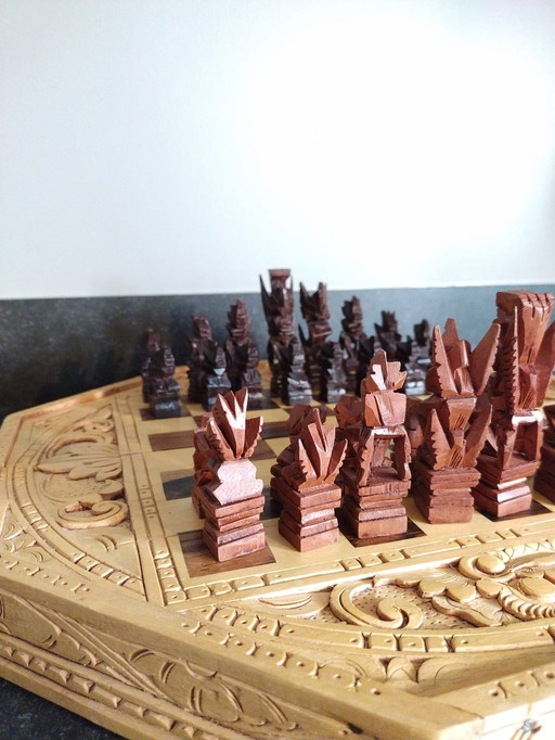 Balinese Wooden Chessboard And Blackgammon