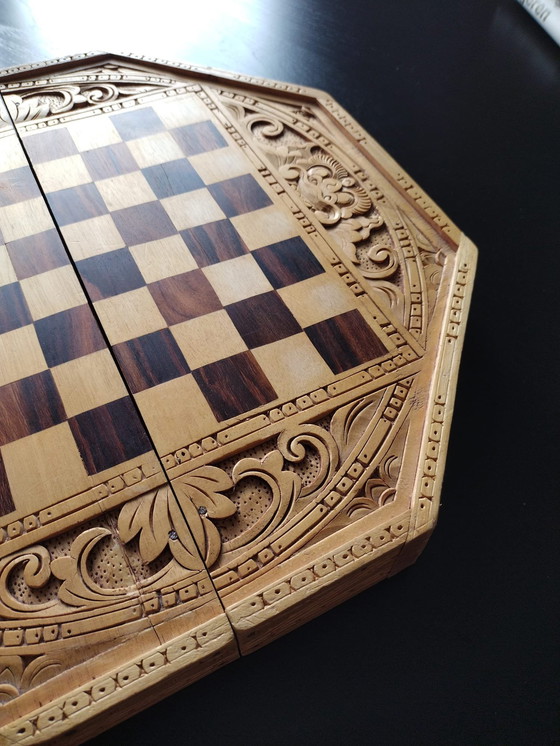 Image 1 of Balinese Wooden Chessboard And Blackgammon