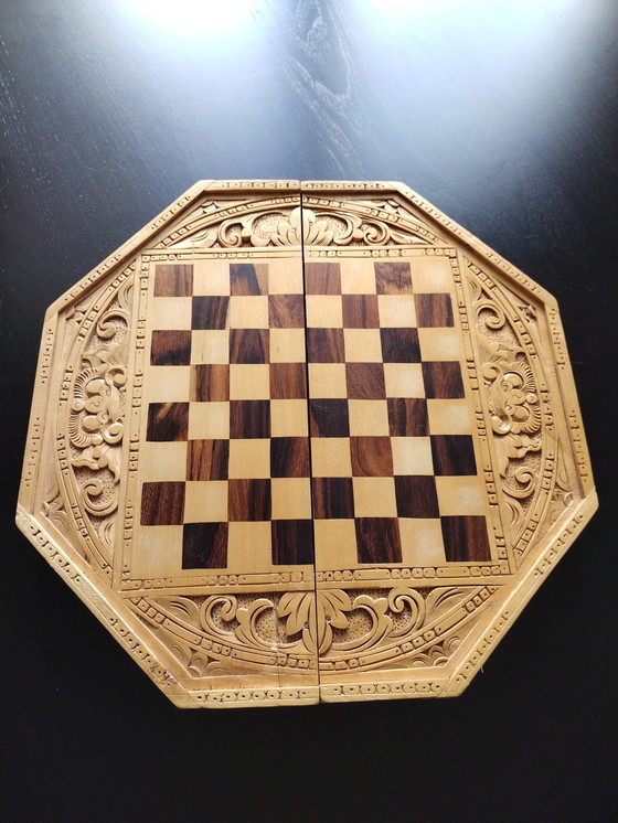 Image 1 of Balinese Wooden Chessboard And Blackgammon