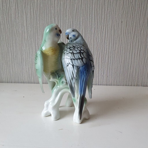 2x Parakeets Bavaria Porcelain