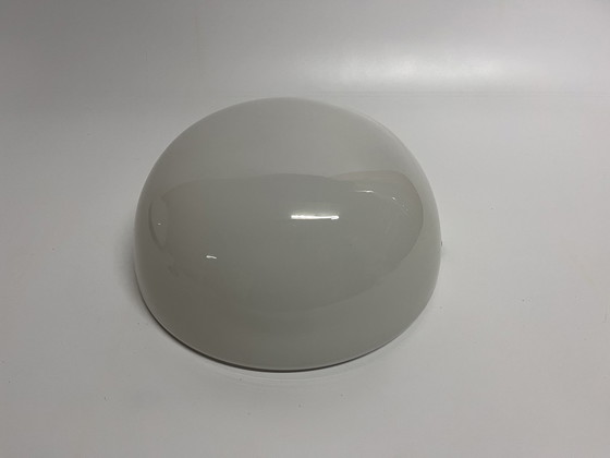 Image 1 of Gispen Style White Shiny Opaline Ceiling Lamp Half Bulb Mid - Century
