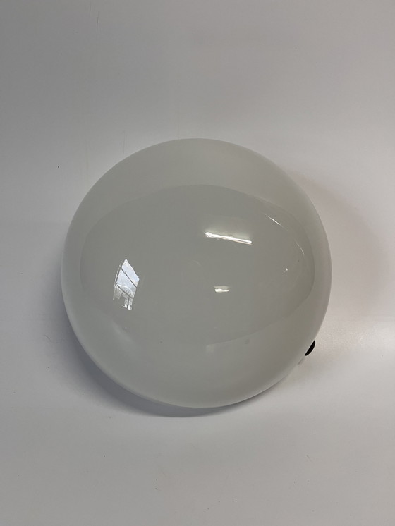 Image 1 of Gispen Style White Shiny Opaline Ceiling Lamp Half Bulb Mid - Century