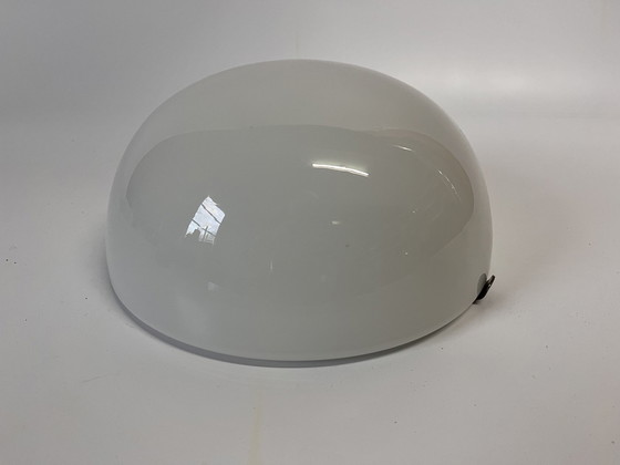 Image 1 of Gispen Style White Shiny Opaline Ceiling Lamp Half Bulb Mid - Century