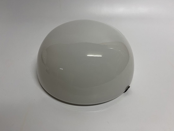 Image 1 of Gispen Style White Shiny Opaline Ceiling Lamp Half Bulb Mid - Century