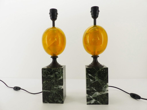 Pair De Lampes Maison Charles Œufs Résine Fractale Et Marbre