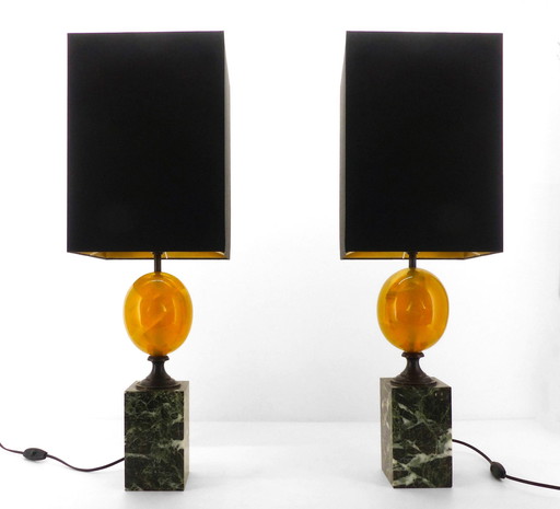 Pair De Lampes Maison Charles Œufs Résine Fractale Et Marbre