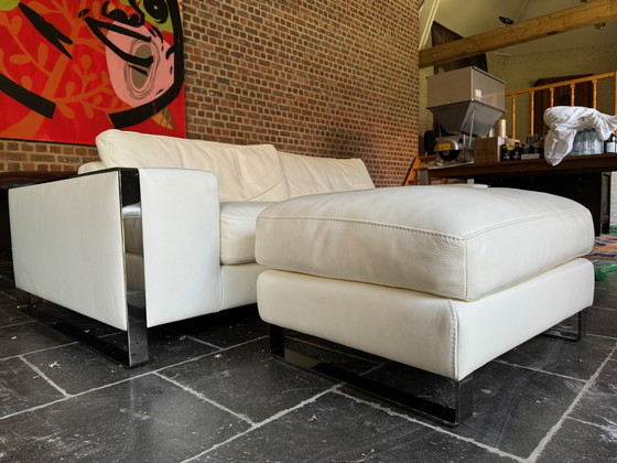 Image 1 of Roche Bobois Trapeze White Leather 3,5 Seater With Ottoman