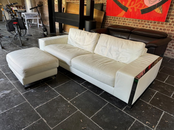 Image 1 of Roche Bobois Trapeze White Leather 3,5 Seater With Ottoman