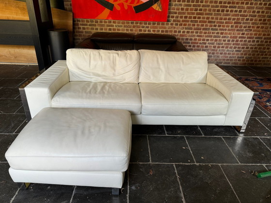 Image 1 of Roche Bobois Trapeze White Leather 3,5 Seater With Ottoman