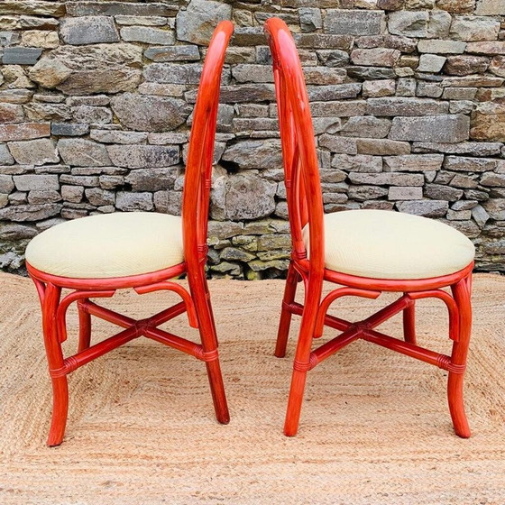 Image 1 of Pair of vintage chairs in red rattan and fabric