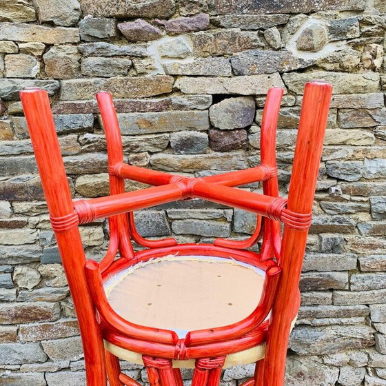 Image 1 of Pair of vintage chairs in red rattan and fabric