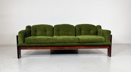 Mid-Century Sofa Oriolo By Claudio Salocchi For Sormani Wood And Green Fabric - Italy 1960S