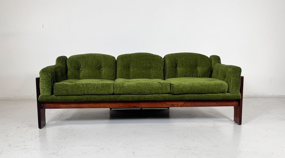 Image 1 of Mid-Century Sofa Oriolo By Claudio Salocchi For Sormani Wood And Green Fabric - Italy 1960S