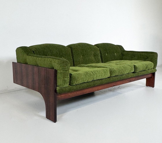 Image 1 of Mid-Century Sofa Oriolo By Claudio Salocchi For Sormani Wood And Green Fabric - Italy 1960S