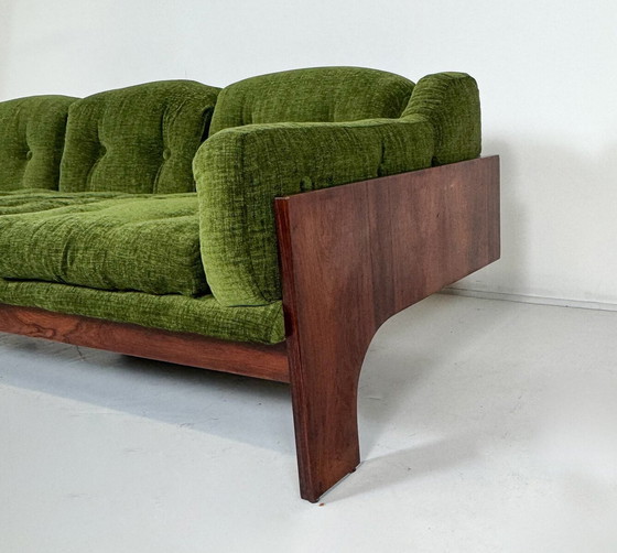 Image 1 of Mid-Century Sofa Oriolo By Claudio Salocchi For Sormani Wood And Green Fabric - Italy 1960S