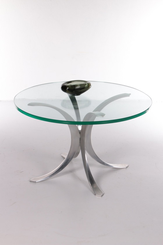 Image 1 of Table basse ou table d'appoint avec plateau en verre de 16 mm belle base modèle x