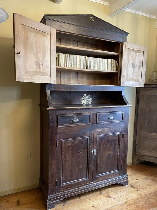 Antique French Buffet Cupboard Kitchen Cupboard Dinner Cupboard Wood Country 2 Parts