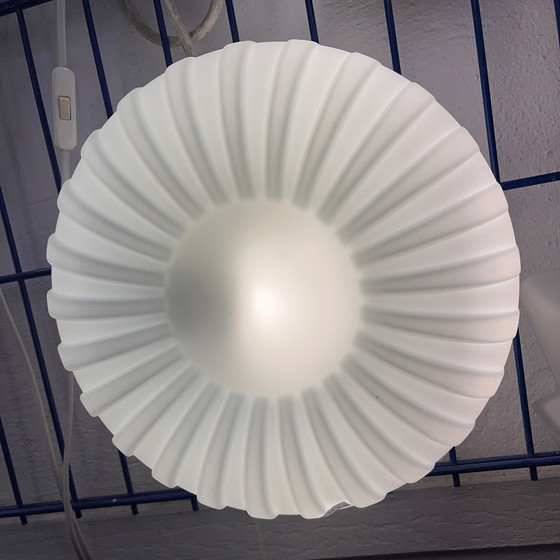 Image 1 of Single-Point Round Relief Milky White Glass Wall Lamp "Solarny", Elektroinstala Jilove Czechoslovakia, 1970S.