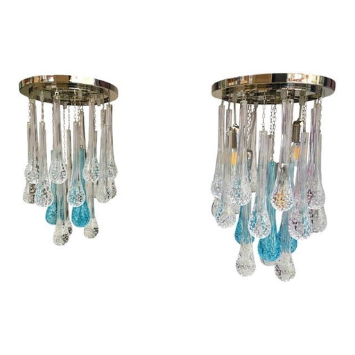 Contemporary Flush Mount In Metal Frame Cromo With Transparent And Blue Big Drops By Simoeng - A Pair