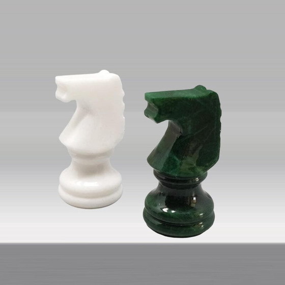 Image 1 of 1970S Gorgeous Green And White Chess Set In Volterra Alabaster Handmade Made In Italy