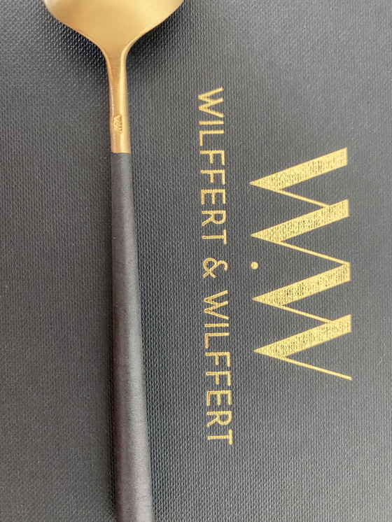 Image 1 of 6x Wilffert & Wilffert 24K Gold Plated Knives With Black Resin Handle