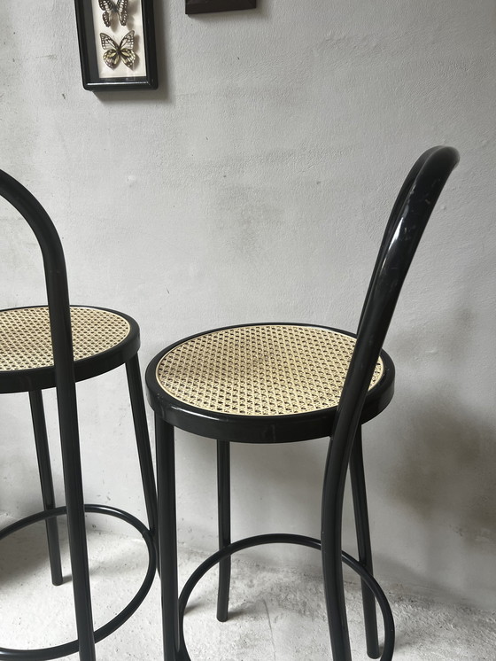 Image 1 of Set Of Two Bar Stools In Thonet Style Metal With Plastic Webbing