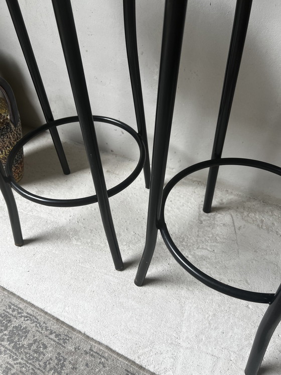 Image 1 of Set Of Two Bar Stools In Thonet Style Metal With Plastic Webbing