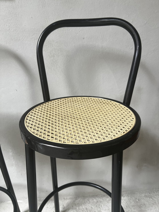 Image 1 of Set Of Two Bar Stools In Thonet Style Metal With Plastic Webbing