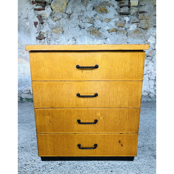 Image 1 of Vintage blond oakwood low storage unit with castors, 1960