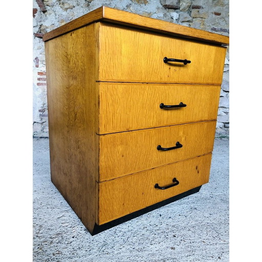 Vintage blond oakwood low storage unit with castors, 1960