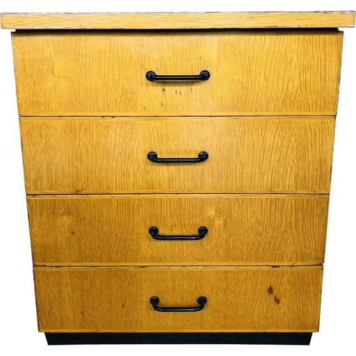 Vintage blond oakwood low storage unit with castors, 1960