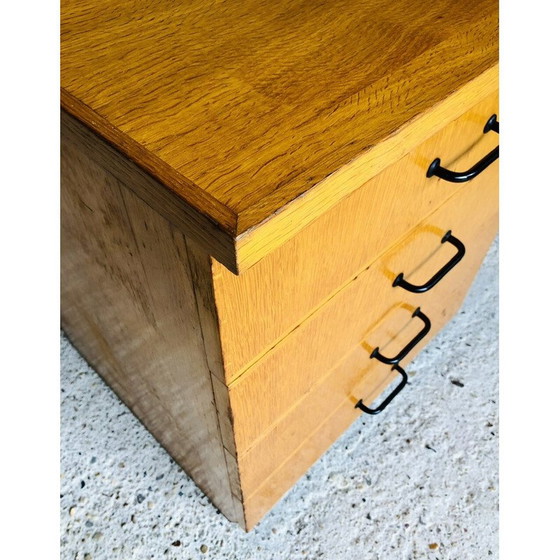 Image 1 of Vintage blond oakwood low storage unit with castors, 1960