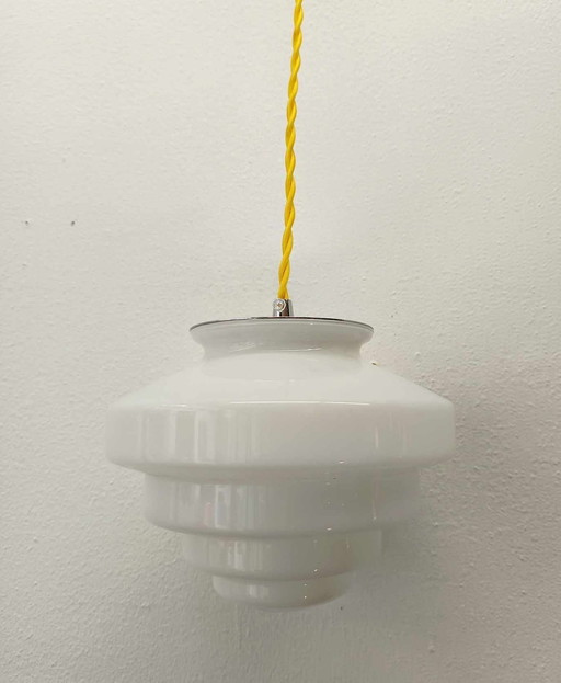 Skyscraper Art Deco White Opaline Hanging Lamp